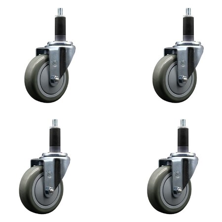 Service Caster 4'' Gray Poly Wheel Swivel 1-1/8'' Expanding Stem Caster Set, 4PK SCC-EX20S414-PPUB-118-4